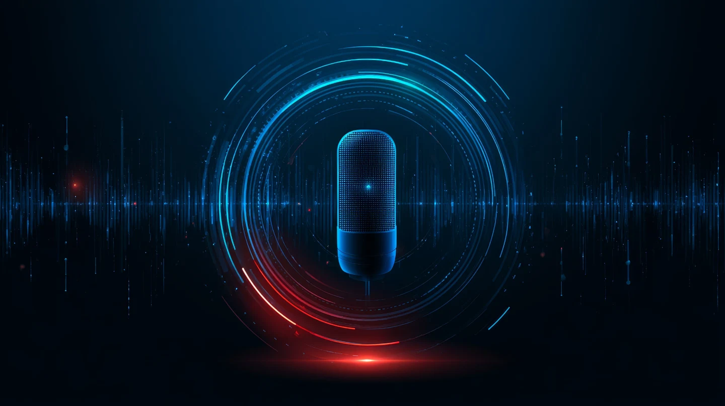 Mikrofon umgeben von einer digitalen Stimmwellenform